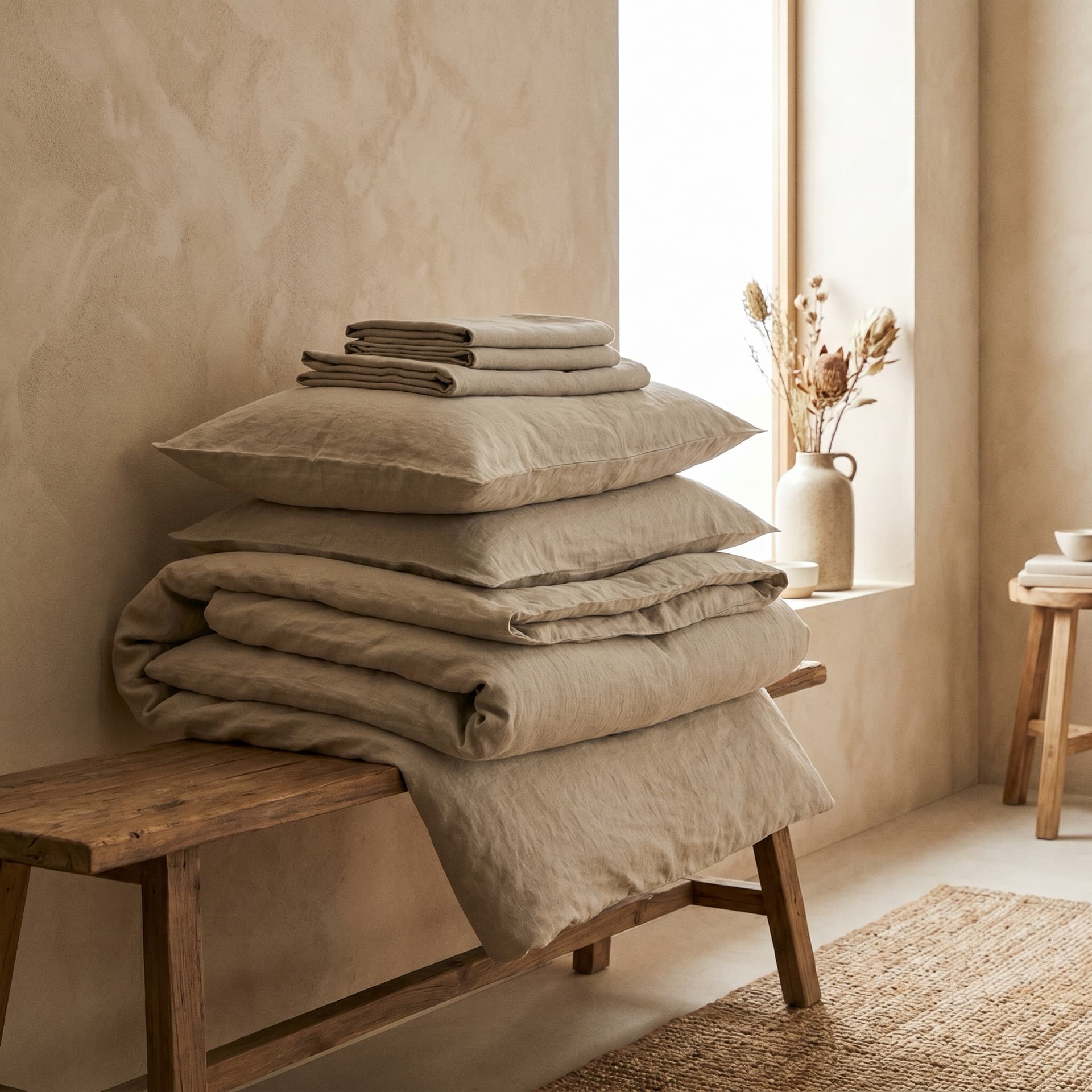 Linen bedding set sand
