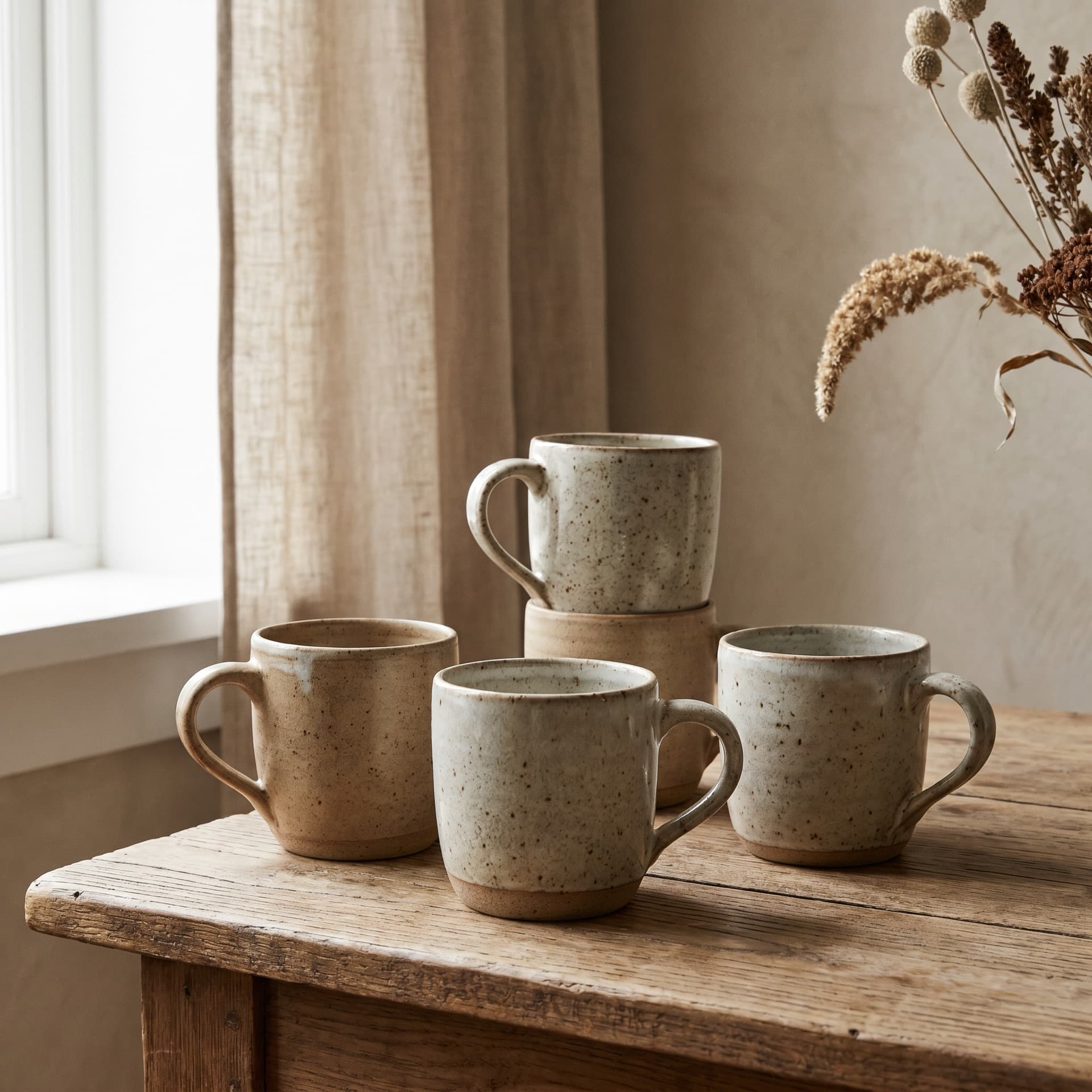 Hand-thrown stoneware mug set