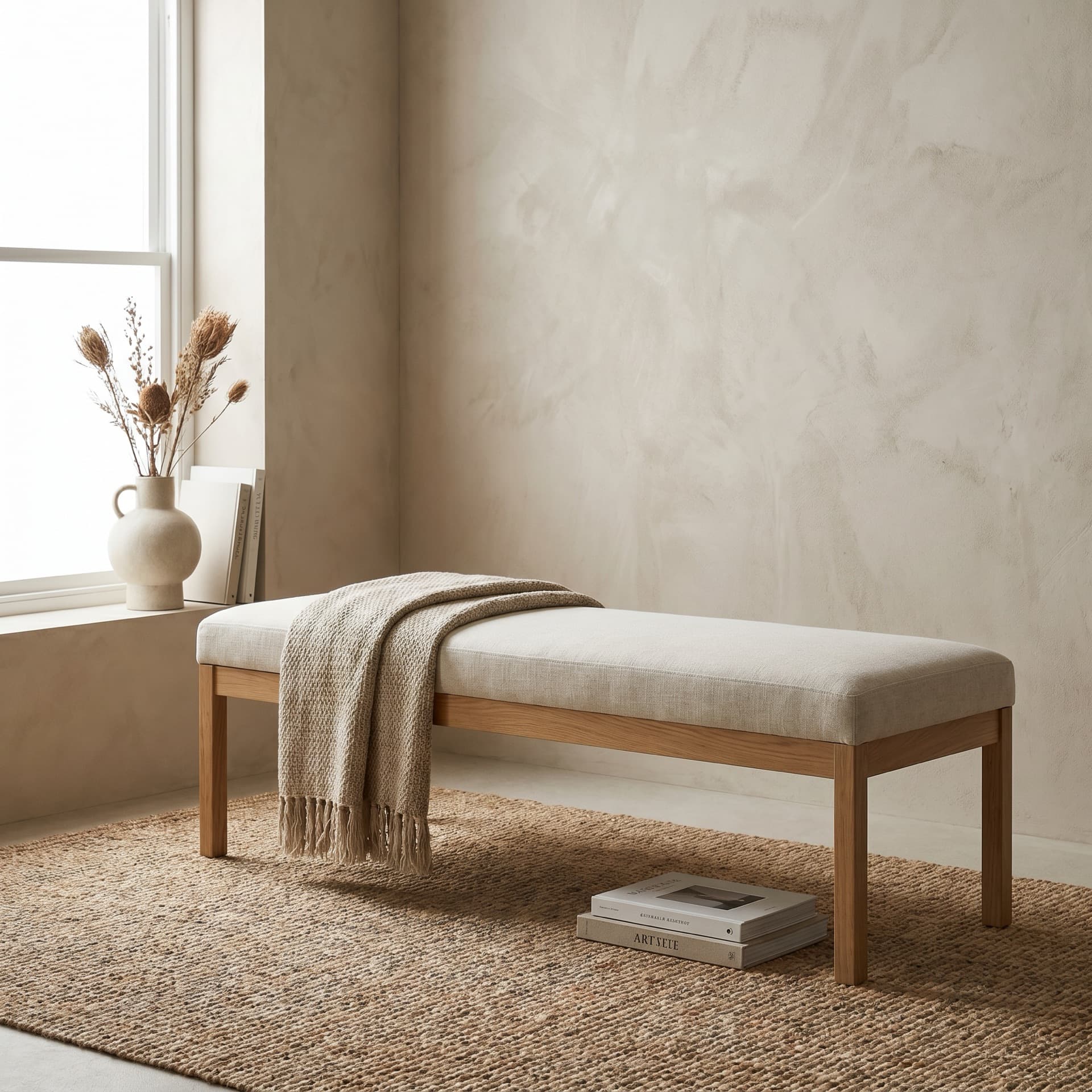 Linen bench in bone