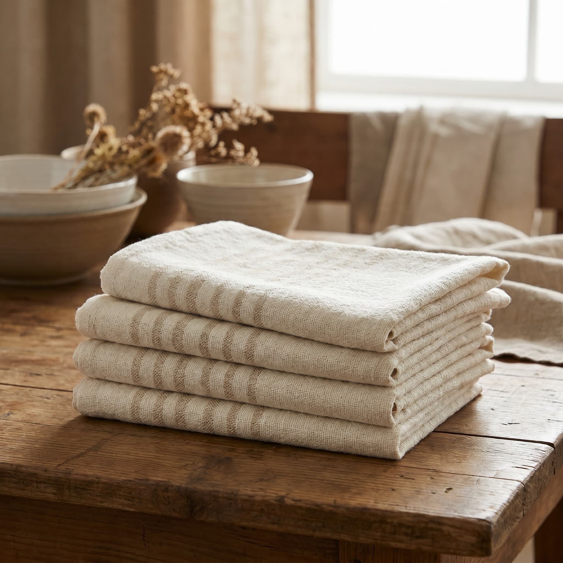 Cotton napkin set with stripe
