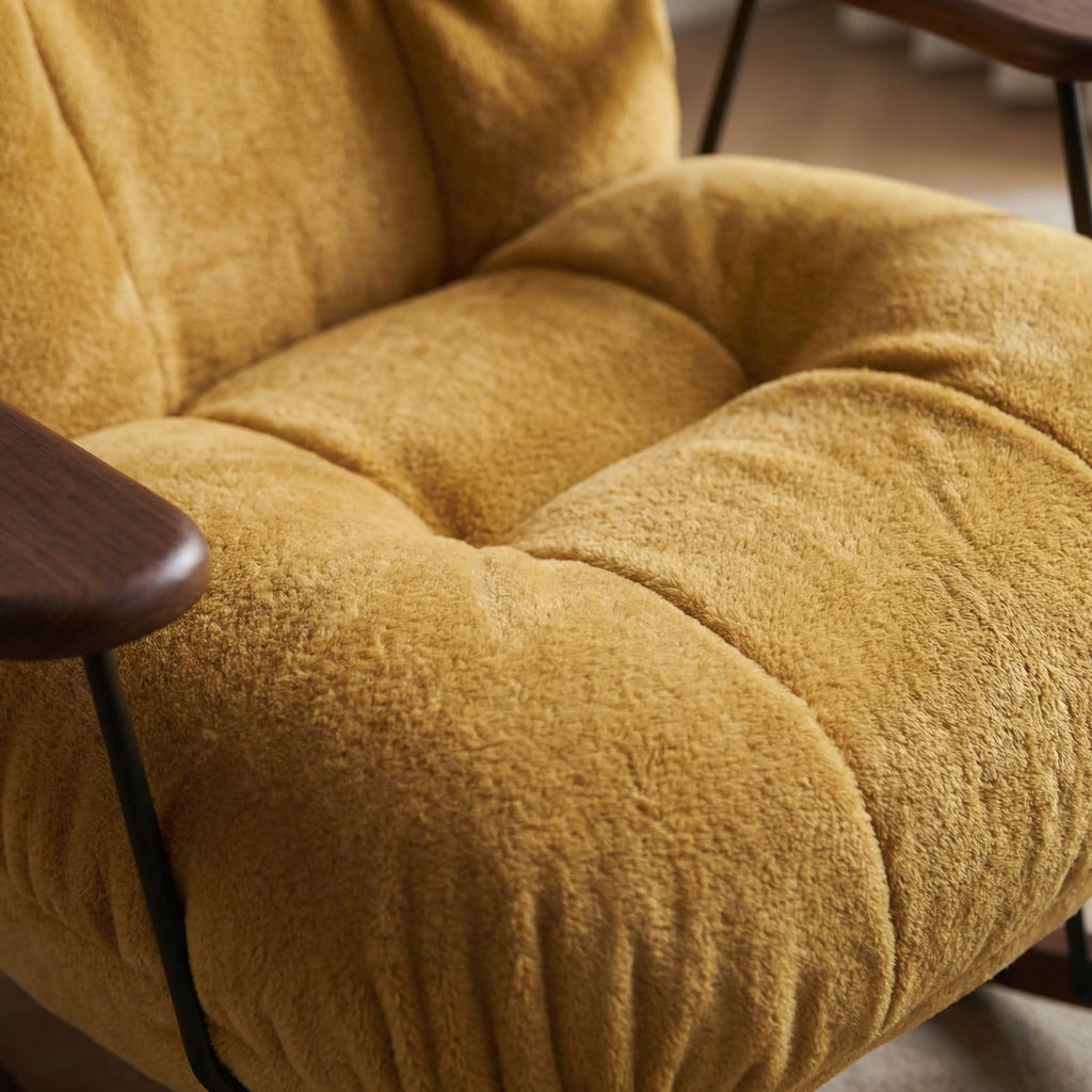 Mustard Leather Rocking Chair – warm lighting view