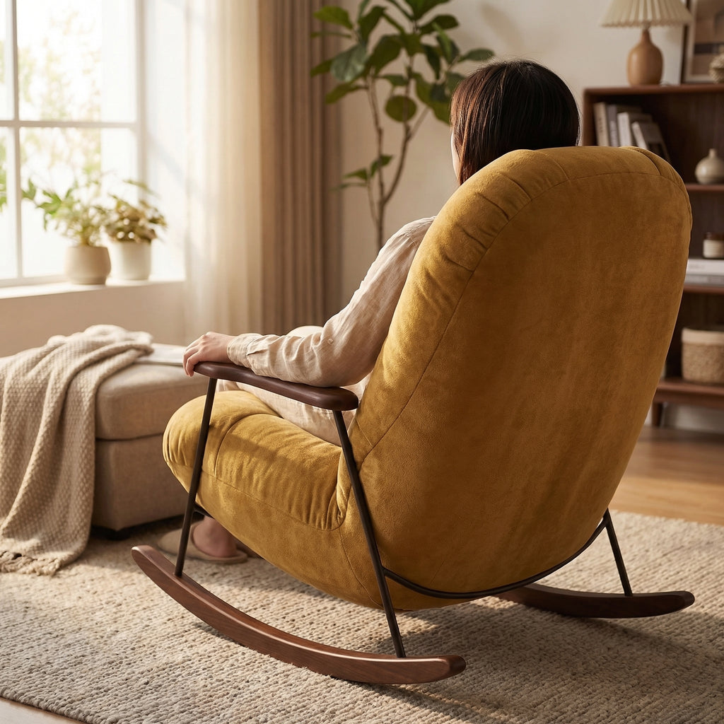 Mustard Leather Rocking Chair – styling detail