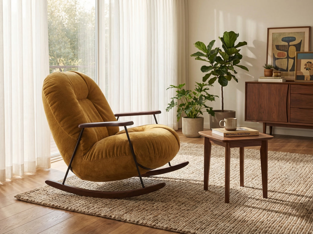 Mustard Leather Rocking Chair – alternate angle