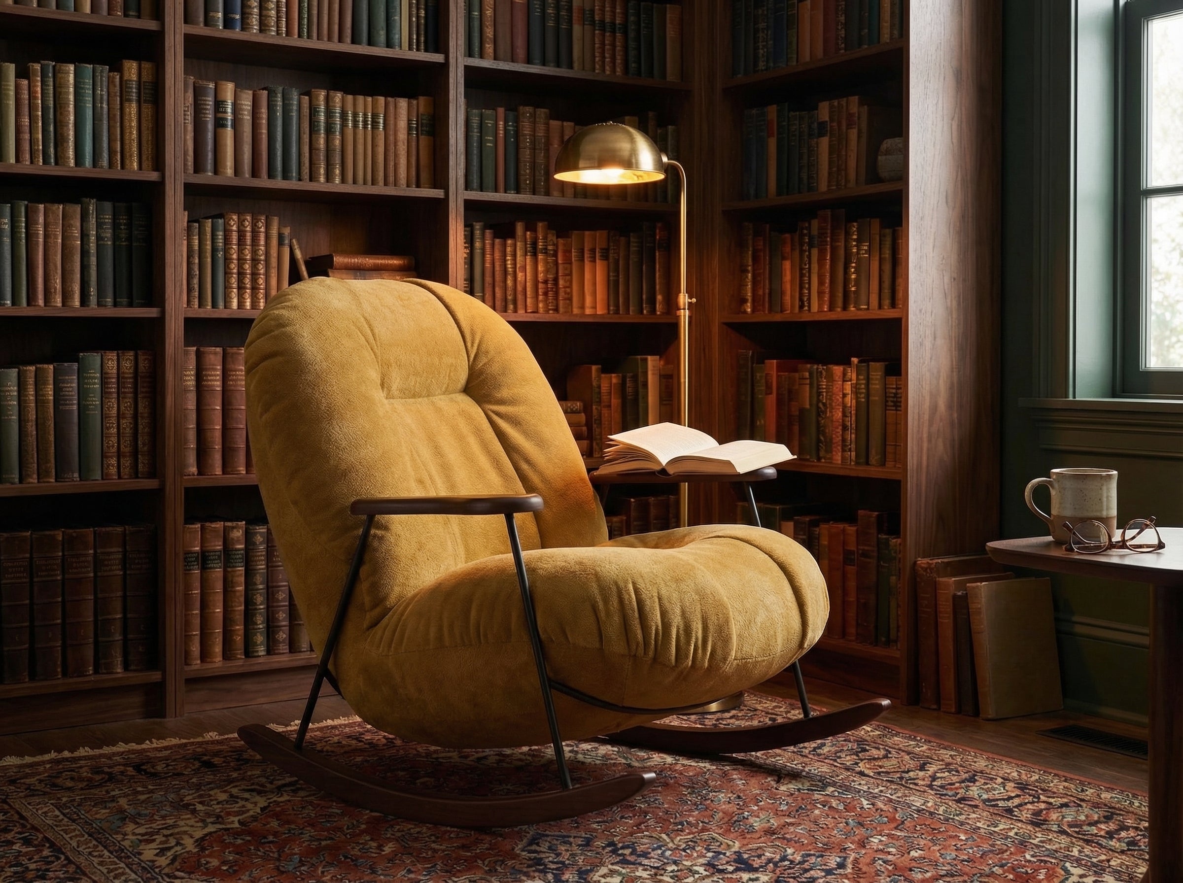 Mustard Leather Rocking Chair – texture detail