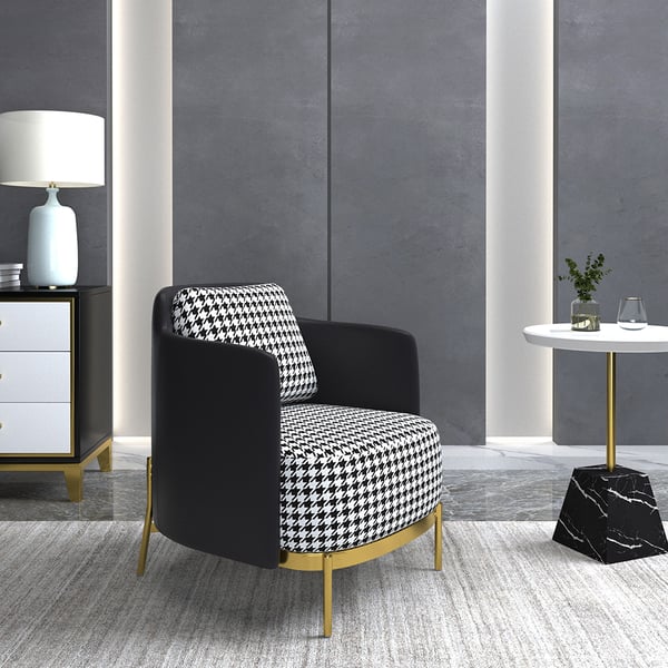 Modern Houndstooth Accent Chair with Linen Upholstery
