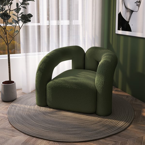 Japandi Dark Green Boucle Accent Chair
