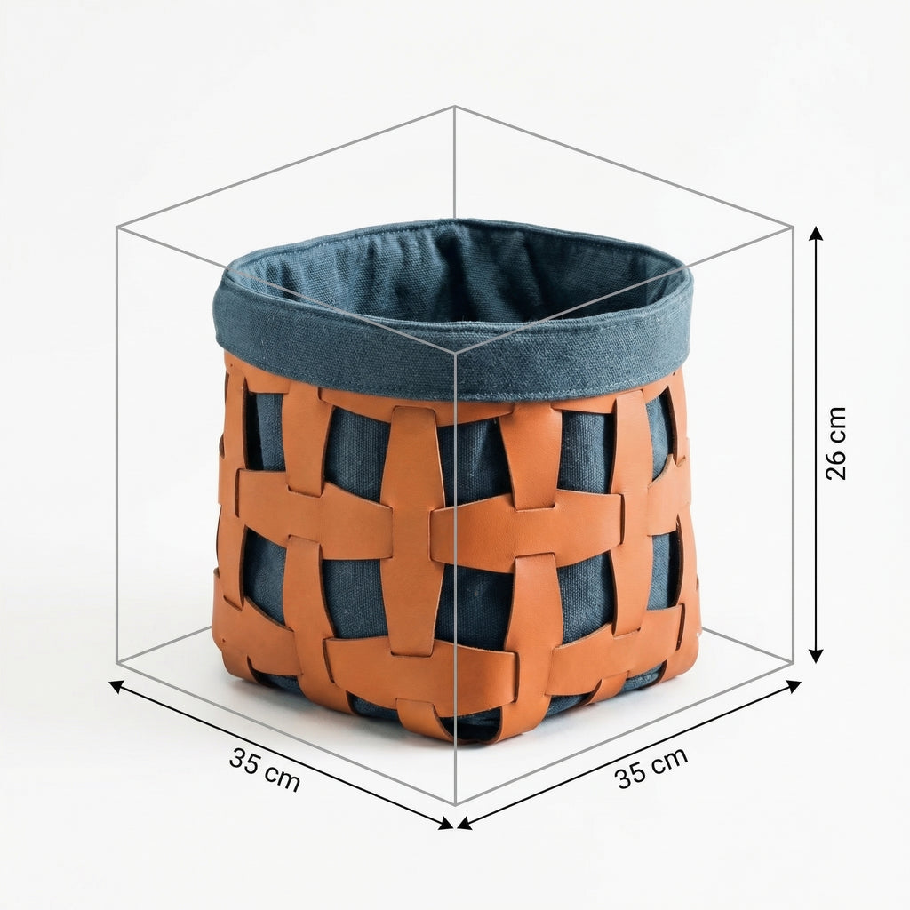 Woven Leather Storage Basket – top view