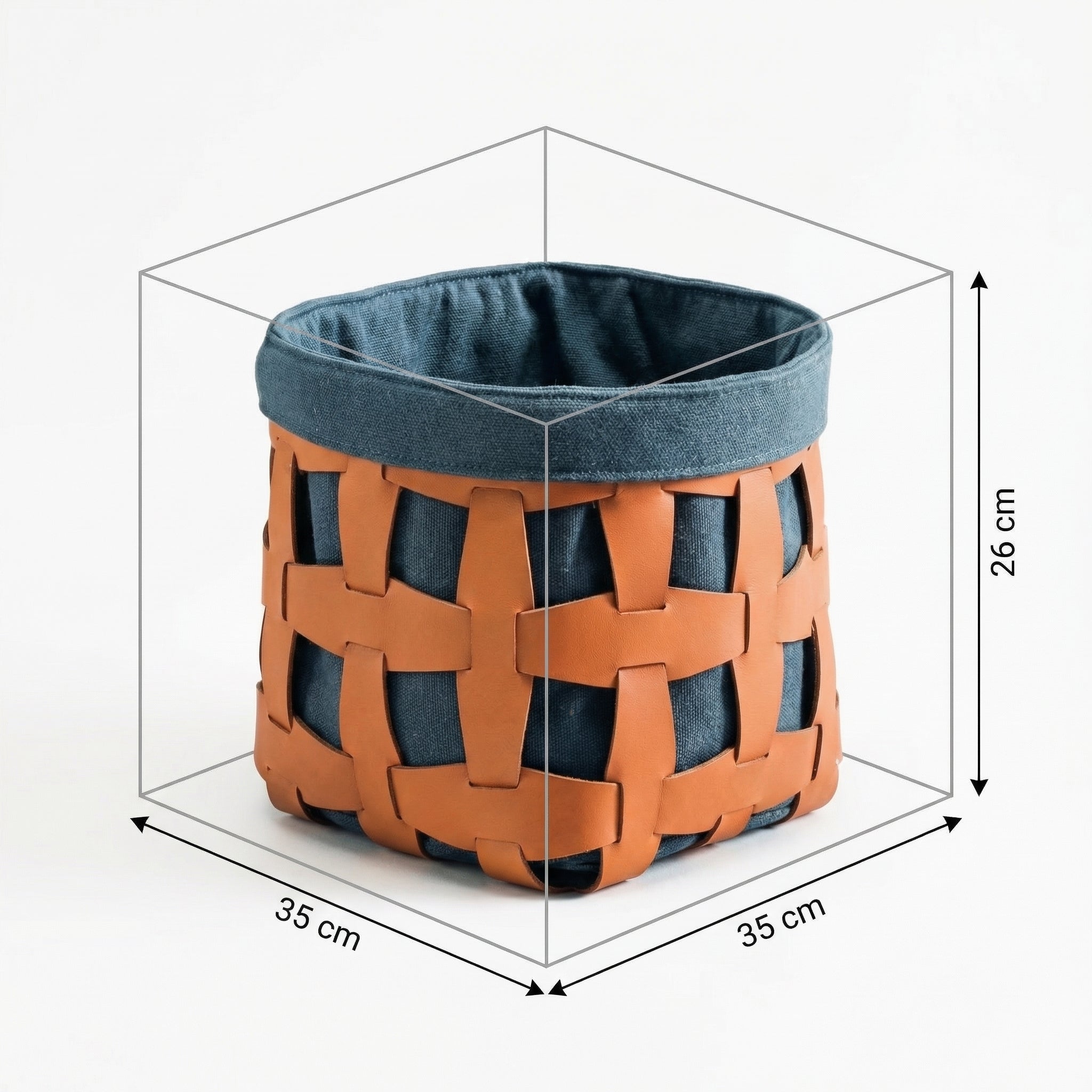 Woven Leather Storage Basket – top view