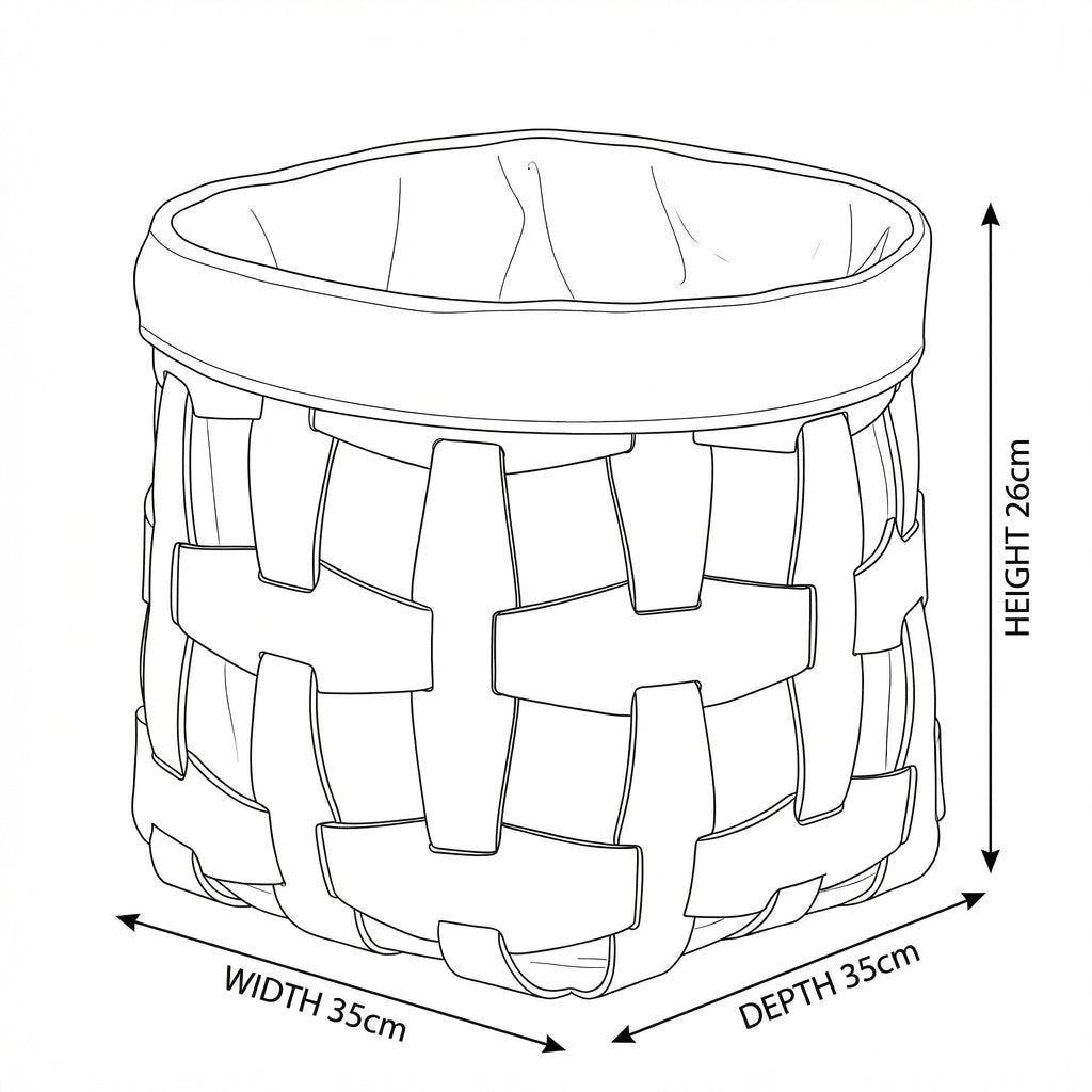 Woven Leather Storage Basket – in bedroom setting