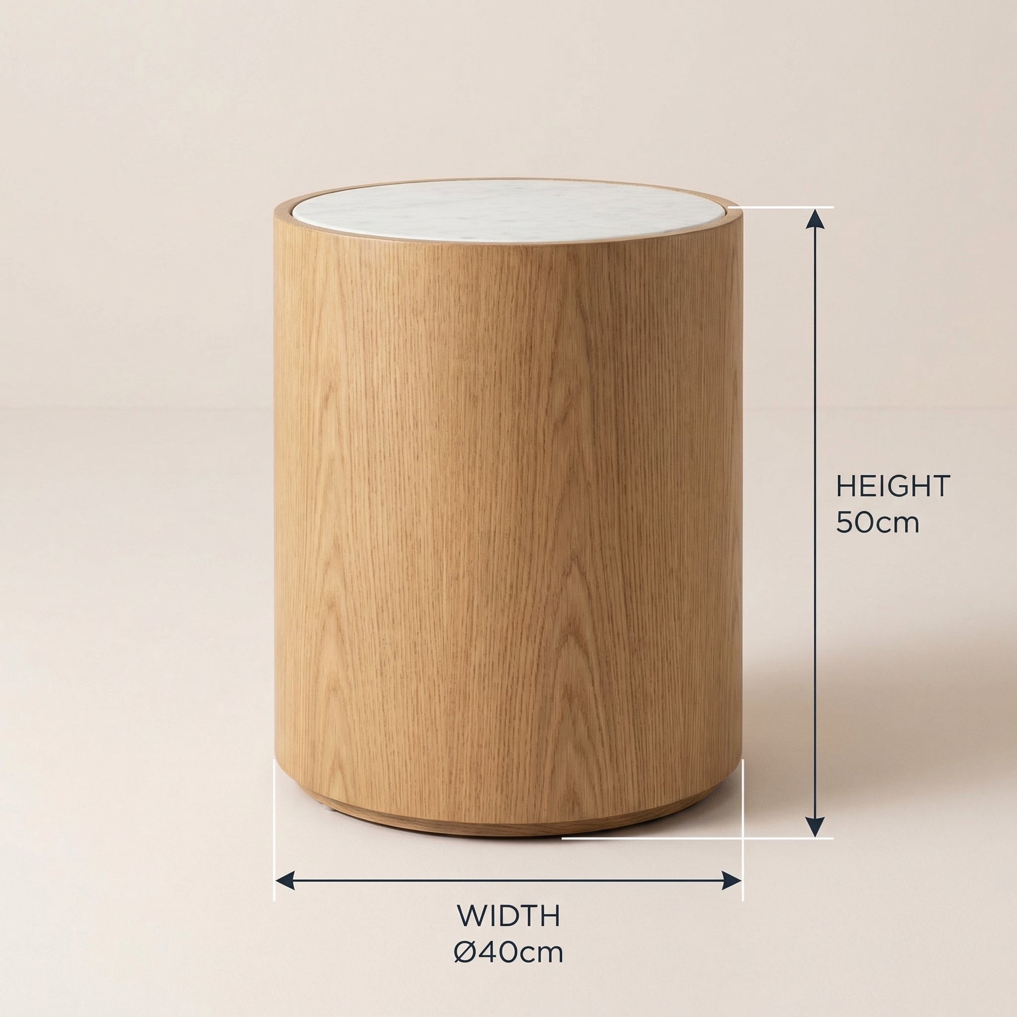 Oak & Marble Round Nightstand – texture detail