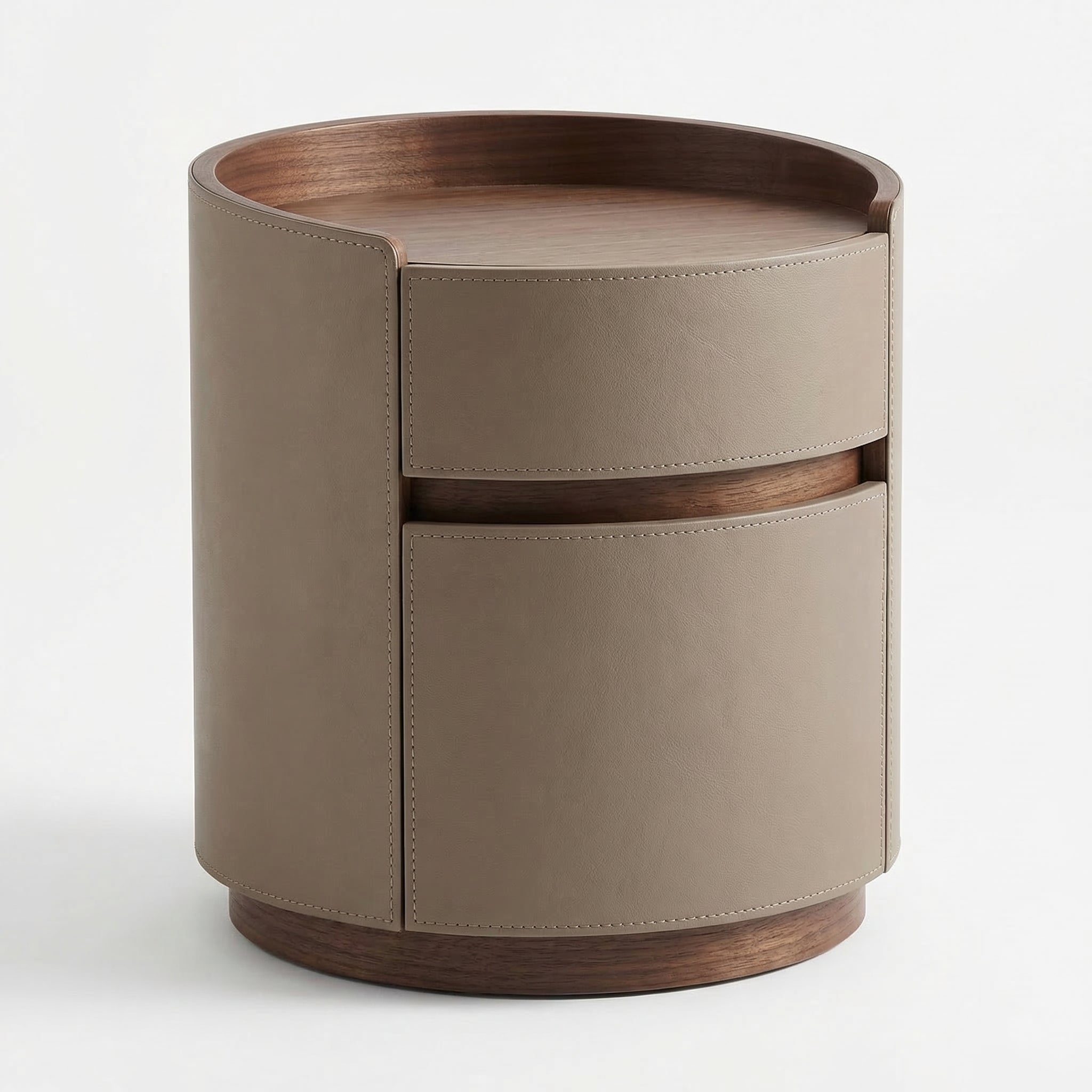 Leather-Wrapped Cylindrical Nightstand – detail view