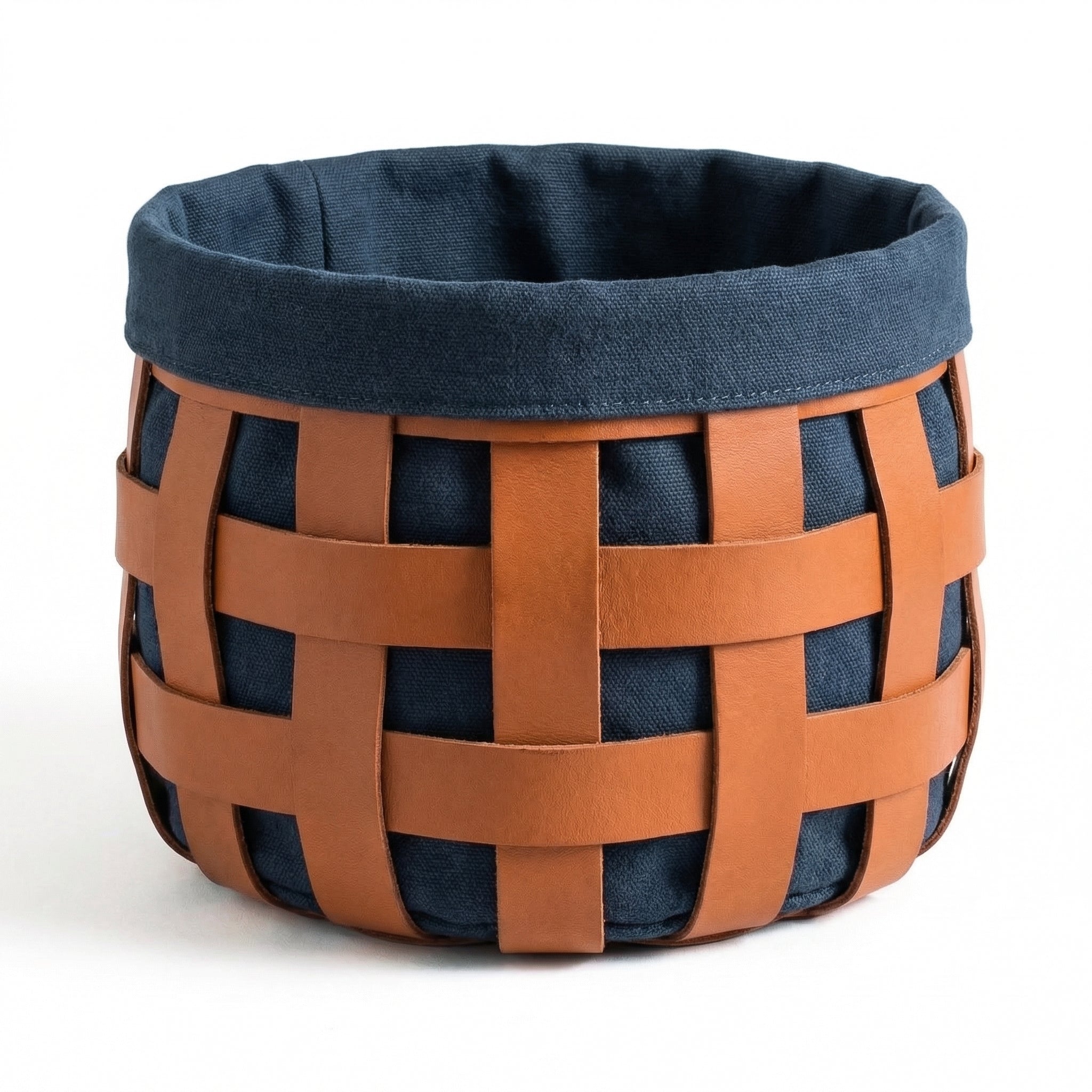 Woven Leather Storage Basket – detail view