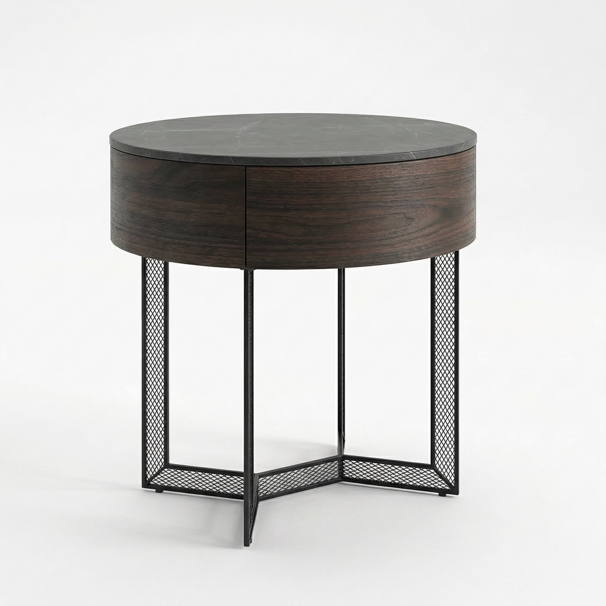 Smoked Wood Round Nightstand – detail view