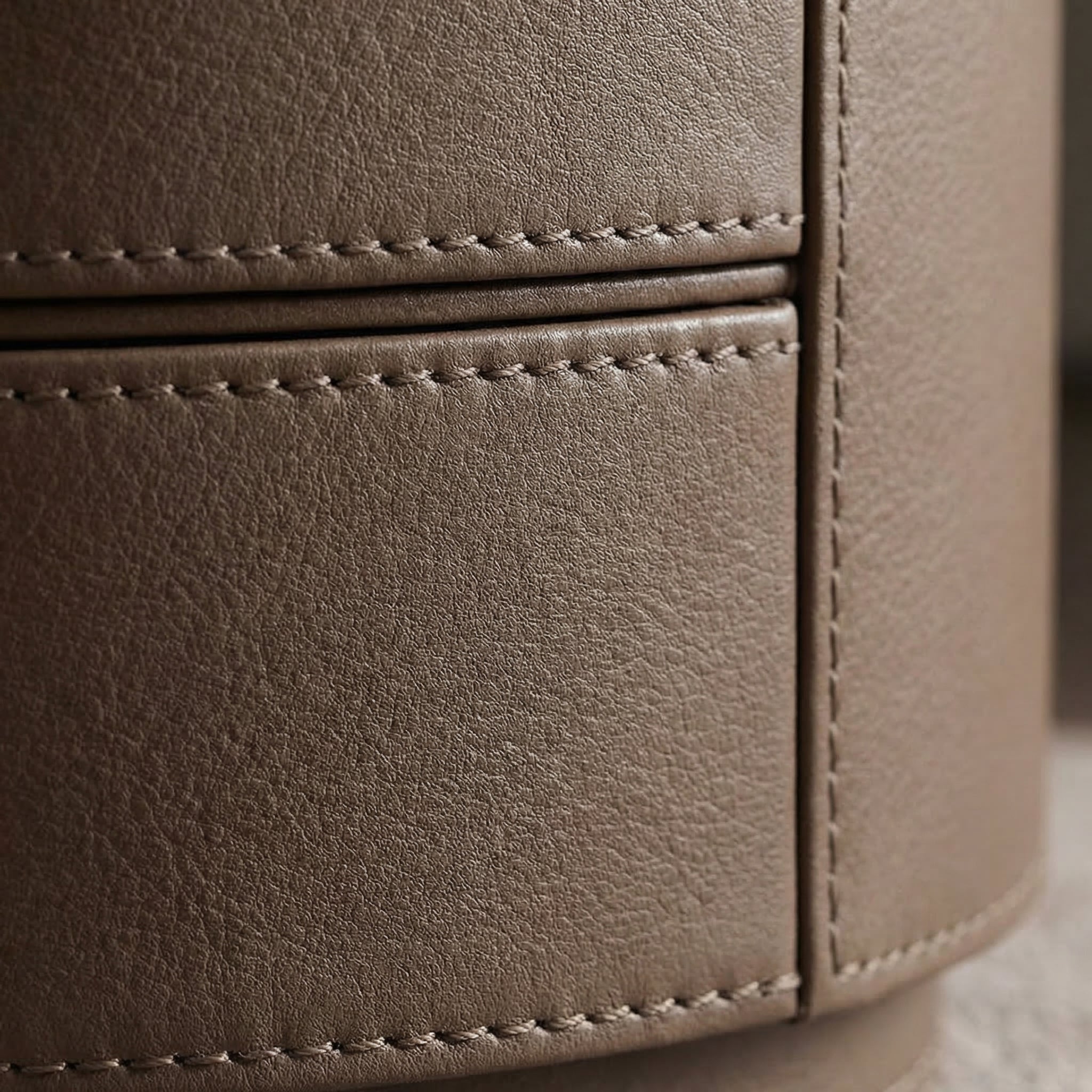 Leather-Wrapped Cylindrical Nightstand – side angle