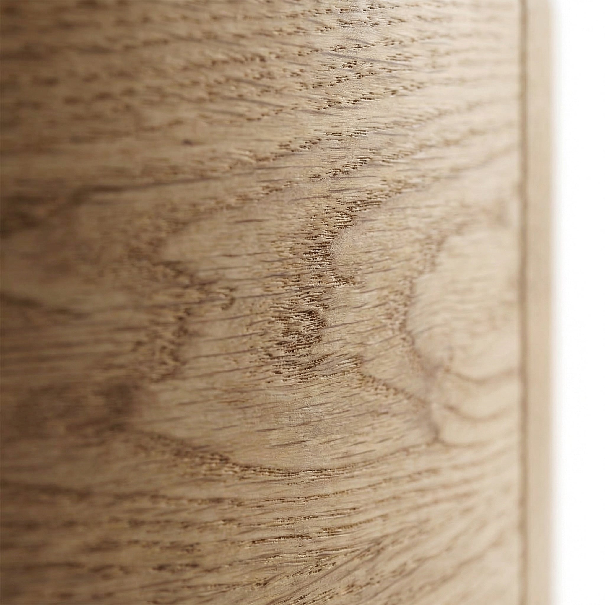 Oak & Marble Round Nightstand – warm lighting view