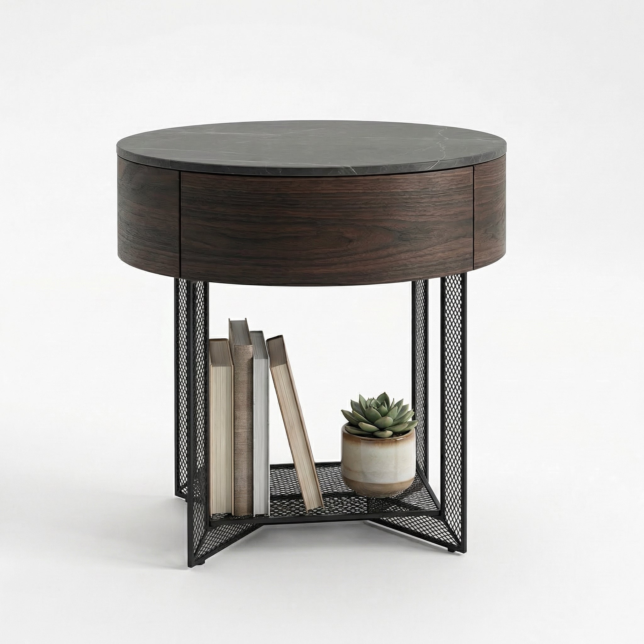 Smoked Wood Round Nightstand – texture detail