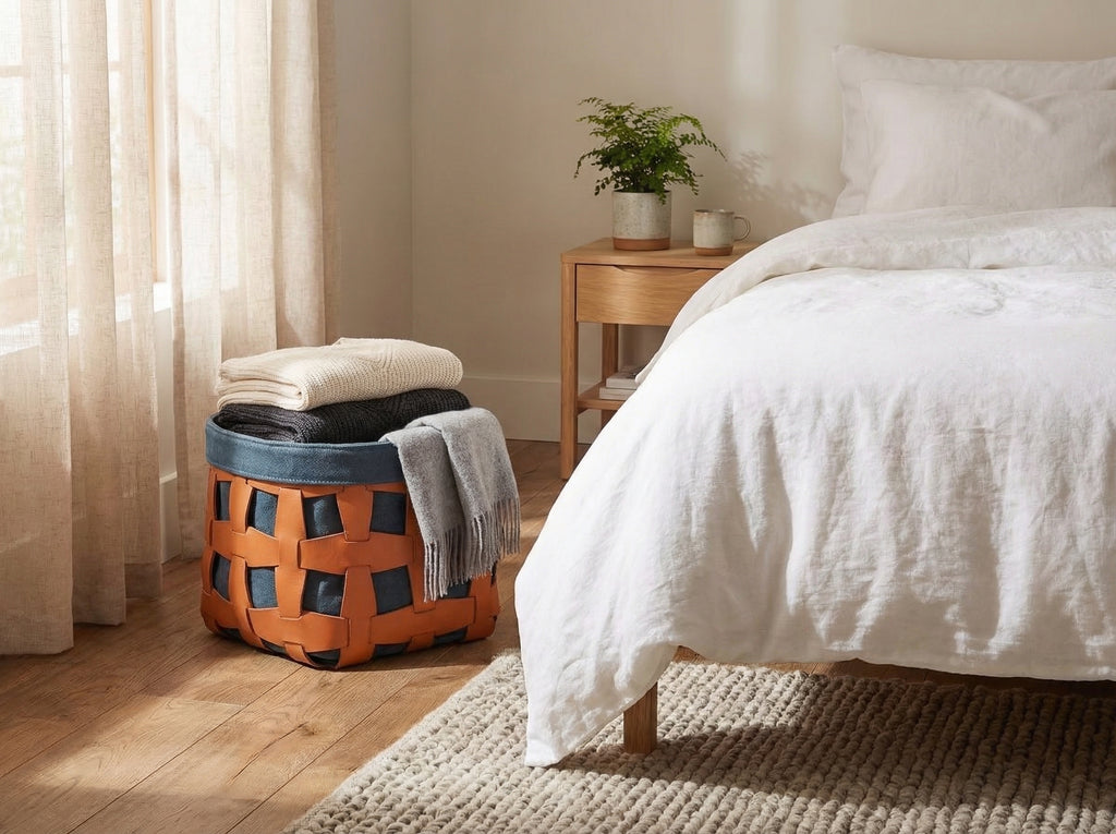 Woven Leather Storage Basket – alternate angle