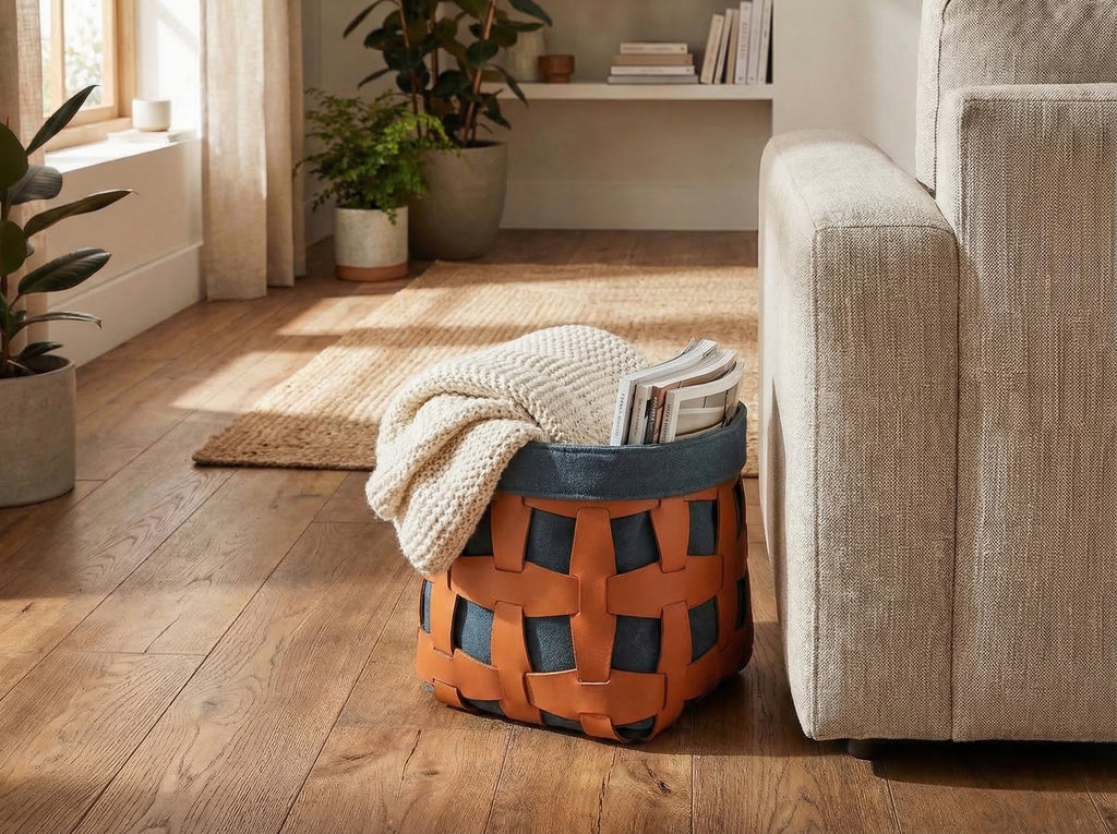 Woven Leather Storage Basket – styling detail