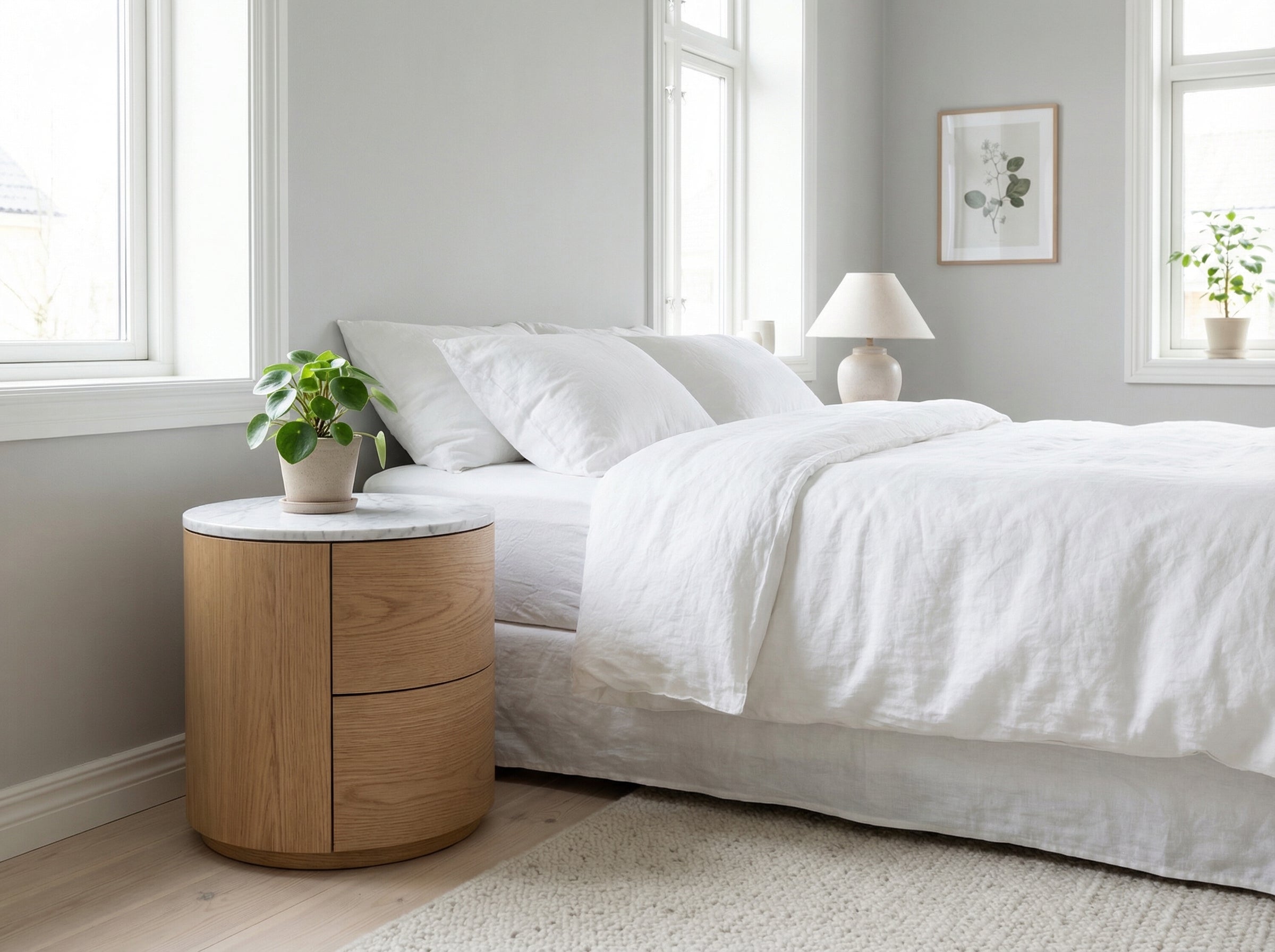 Oak & Marble Round Nightstand – alternate angle