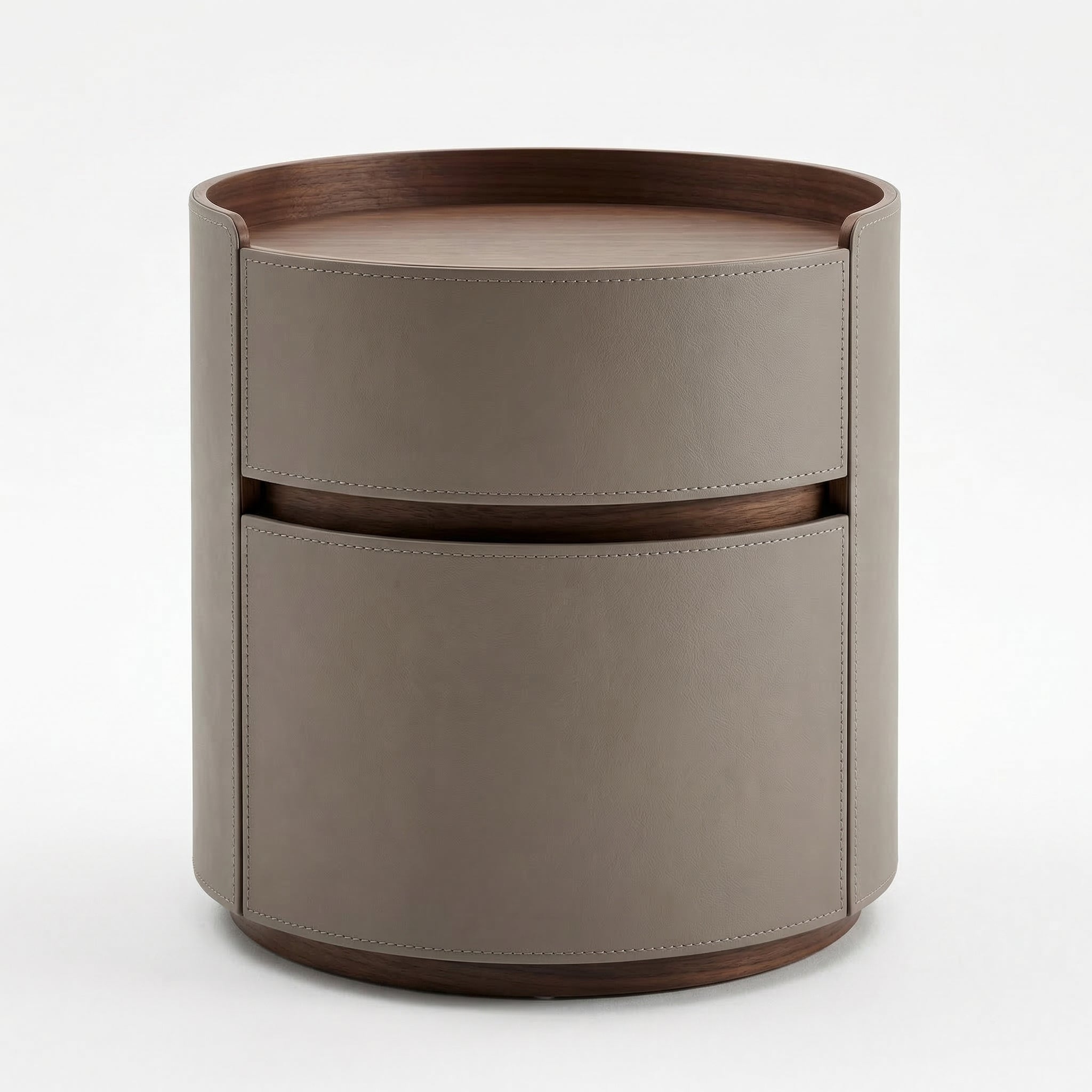 Leather-Wrapped Cylindrical Nightstand – front view
