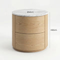 Oak & Marble Round Nightstand – front view