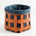 Woven Leather Storage Basket – front view