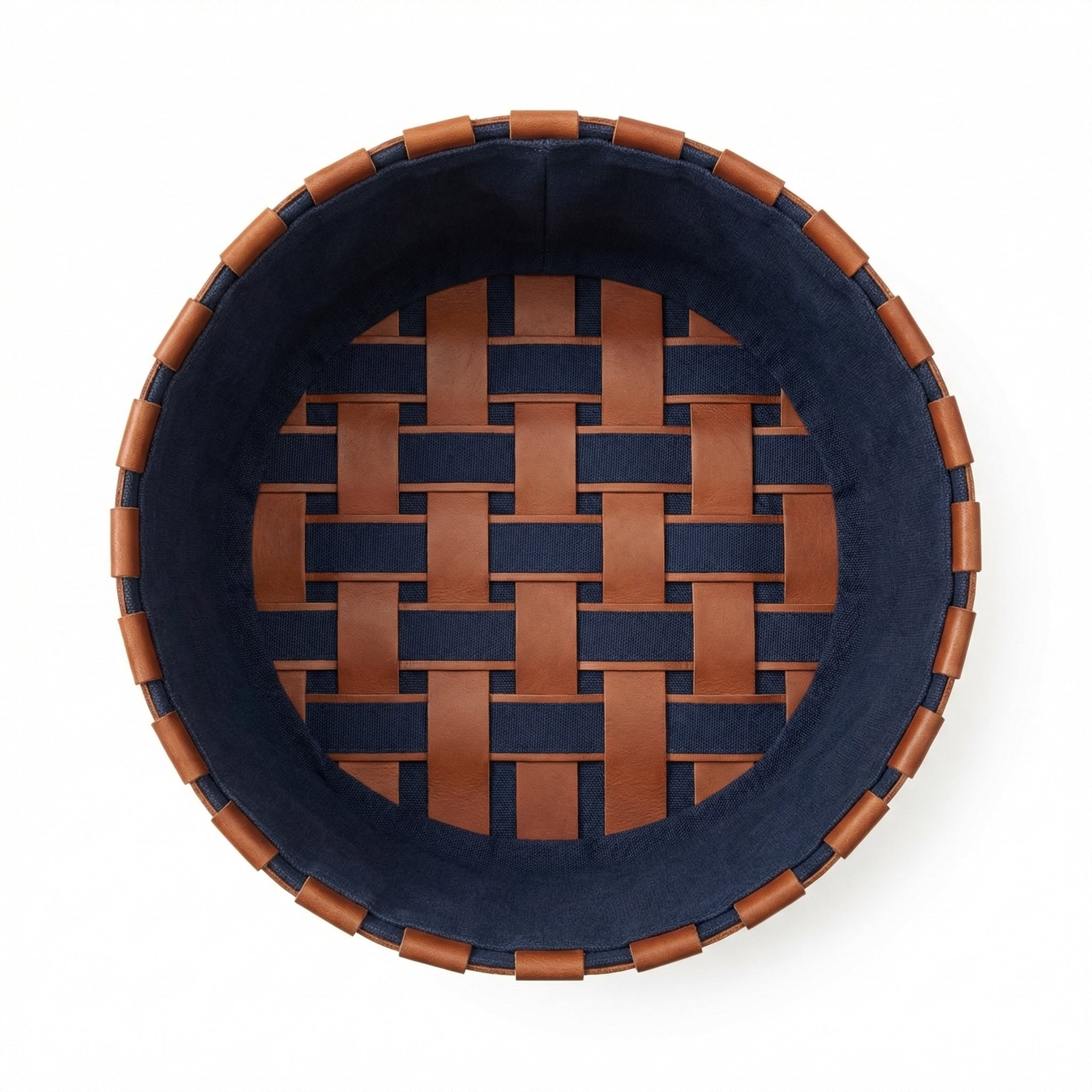 Woven Leather Storage Basket – in living room setting