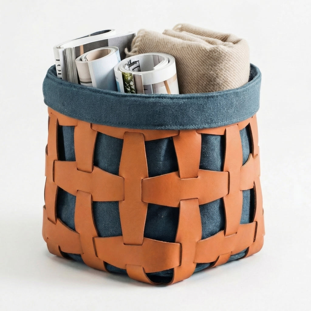 Woven Leather Storage Basket – dimensions reference
