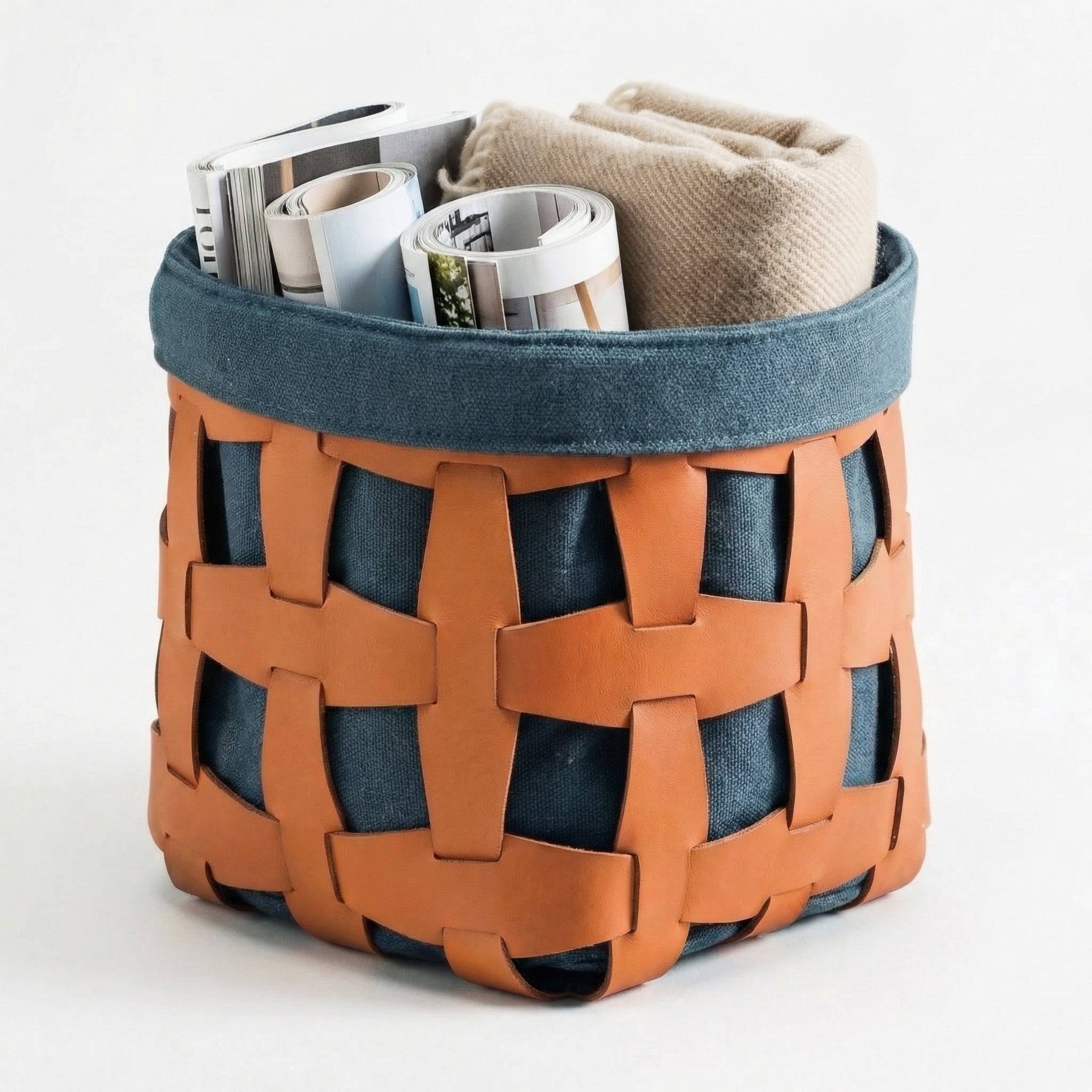 Woven Leather Storage Basket – dimensions reference