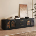 Arched Glass Doors TV Stand with LED Lights